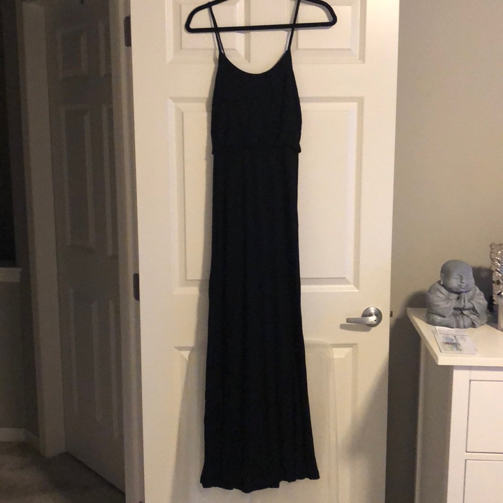 Long black maxi dress.